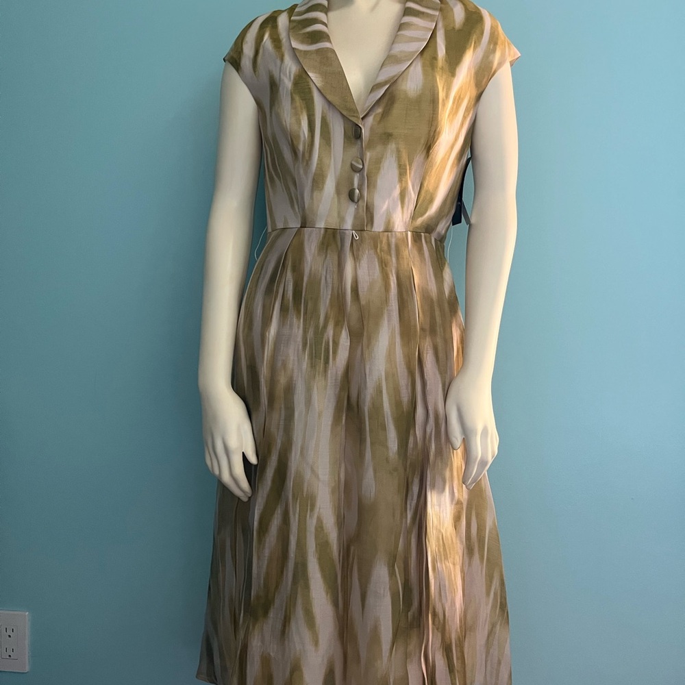 NWT JAX Multi Green Front Pleats Short Sleeve Dress Size 6